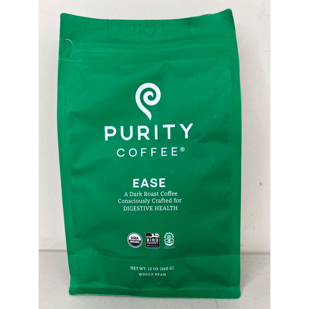 NEW Purity Coffee EASE Whole Bean 12oz Organic Dark Roast Digestive Health 11/26